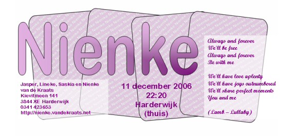 Geboortekaartje Nienke